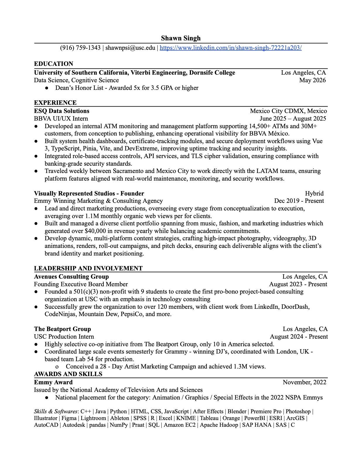 Resume, first page